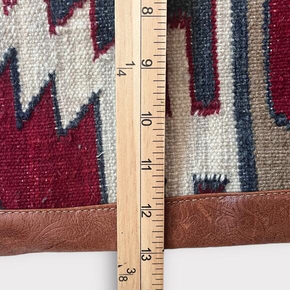 Southwestern Kelim Saddle Blanket Woven Tote Bag Purse Tooled Leather Trim - Picture 8 of 11